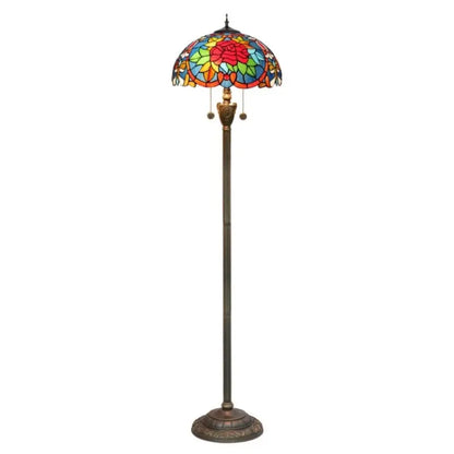Dia40cm Tiffany Floor Lamps Antique Stained Glass Red Rose Lampshade Vintage Light - CTL
