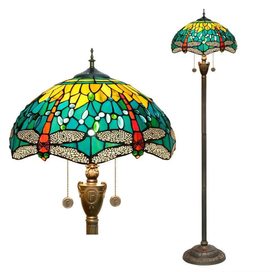 Dia40cm Tiffany Green Dragonfly Lampshade Antique Stained Glass Floor Lamps - CTL