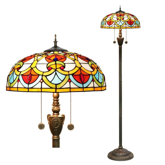 Dia40cm Tiffany Peach Heart Beads Lampshade Stained Glass Floor Lamp - CTL