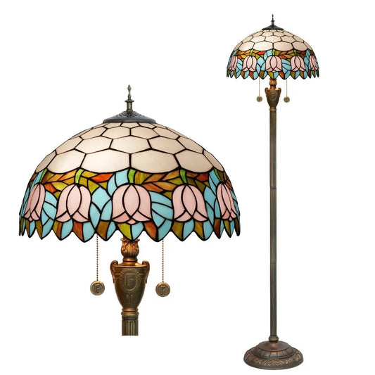 Dia40cm Pink Tulip Art Lampshade Tiffany Stained Glass Floor Lamp - CTL