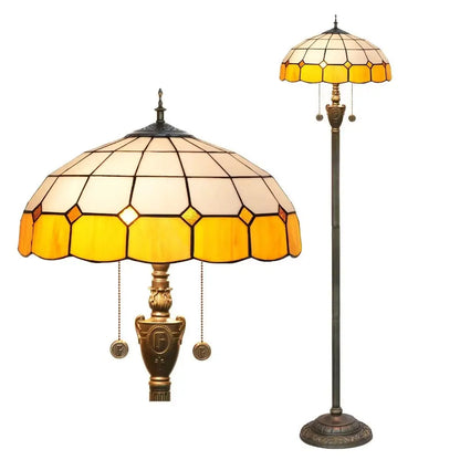 Dia40cm Yellow White Plaid Art Lampshade Tiffany Stained Glass Floor Lamp - CTL