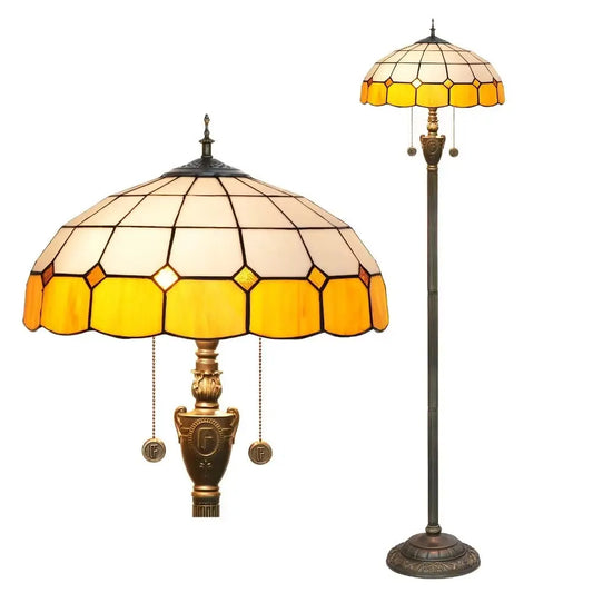 Dia40cm Yellow White Plaid Art Lampshade Tiffany Stained Glass Floor Lamp - CTL