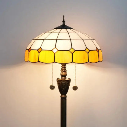 Dia40cm Yellow White Plaid Art Lampshade Tiffany Stained Glass Floor Lamp - CTL