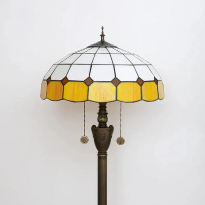 Dia40cm Yellow White Plaid Art Lampshade Tiffany Stained Glass Floor Lamp - CTL