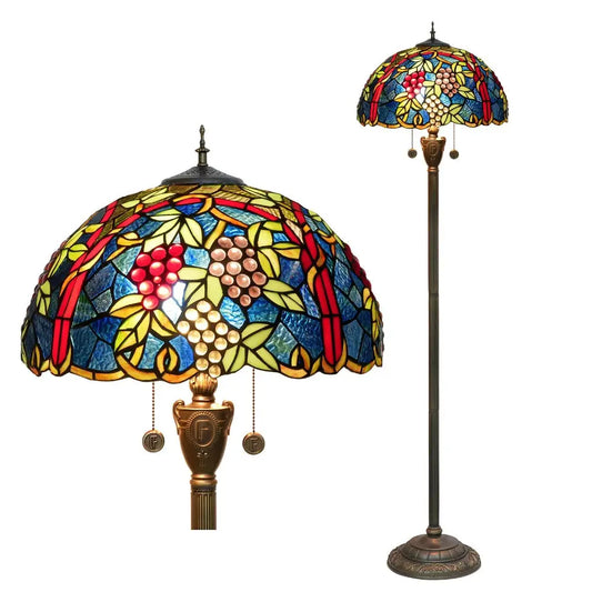 Dia43cm Stained Glass Grape Fruit Art Lampshade Tiffany Standing Floor Lamp - CTL