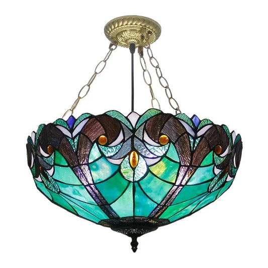Dia45cm Stained Glass Tiffany Style Chandelier With Green Lampshade - CTL