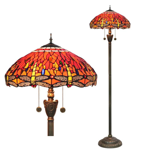 Dia45cm Stained Glass Red Dragonfly Lampshade Vintage Tiffany Floor Lamps for Sale - CTL