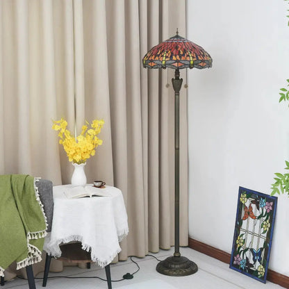 Dia45cm Stained Glass Red Dragonfly Lampshade Vintage Tiffany Floor Lamps for Sale - CTL