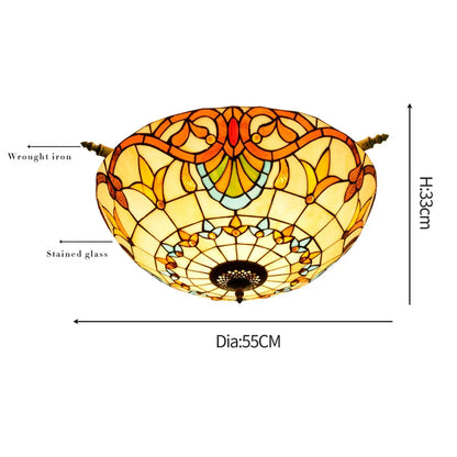 Dia55cm Stained Glass Baroque Lampshade Large Tiffany Style Ceiling Lamp - CTL