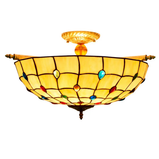 Dia55cm Stained Glass Beads Lampshade Large Yellow Tiffany Lamp Ceiling Light - CTL