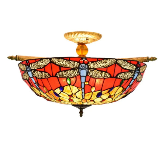 Dia55cm Stained Glass Dragonfly Lampshade Large Tiffany Ceiling Light - CTL