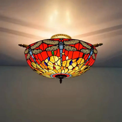 Dia55cm Stained Glass Dragonfly Lampshade Large Tiffany Ceiling Light - CTL