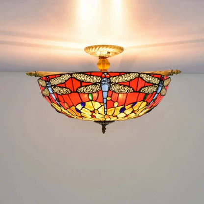 Dia55cm Stained Glass Dragonfly Lampshade Large Tiffany Ceiling Light - CTL