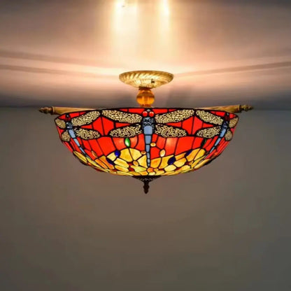 Dia55cm Stained Glass Dragonfly Lampshade Large Tiffany Ceiling Light - CTL