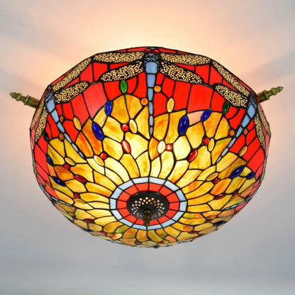 Dia55cm Stained Glass Dragonfly Lampshade Large Tiffany Ceiling Light - CTL