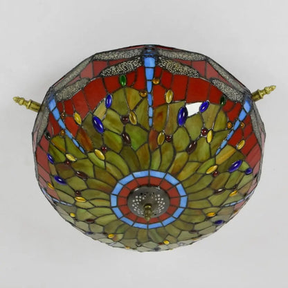 Dia55cm Stained Glass Dragonfly Lampshade Large Tiffany Ceiling Light - CTL