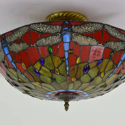 Dia55cm Stained Glass Dragonfly Lampshade Large Tiffany Ceiling Light - CTL