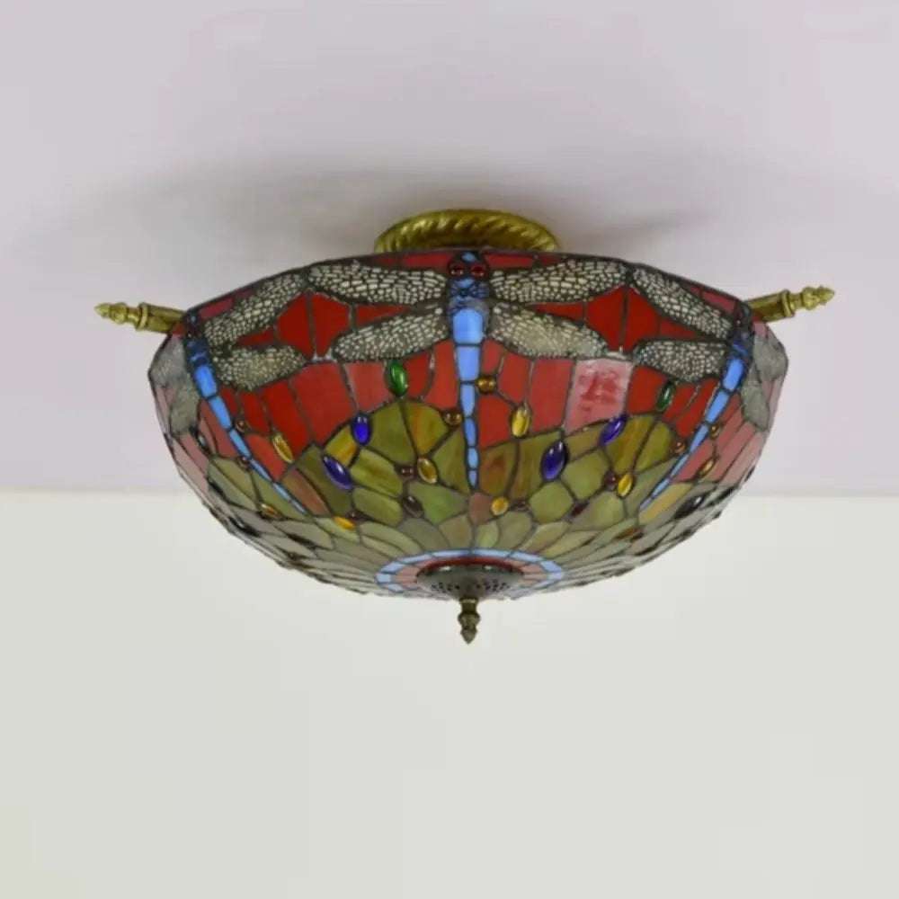 Dia55cm Stained Glass Dragonfly Lampshade Large Tiffany Ceiling Light - CTL