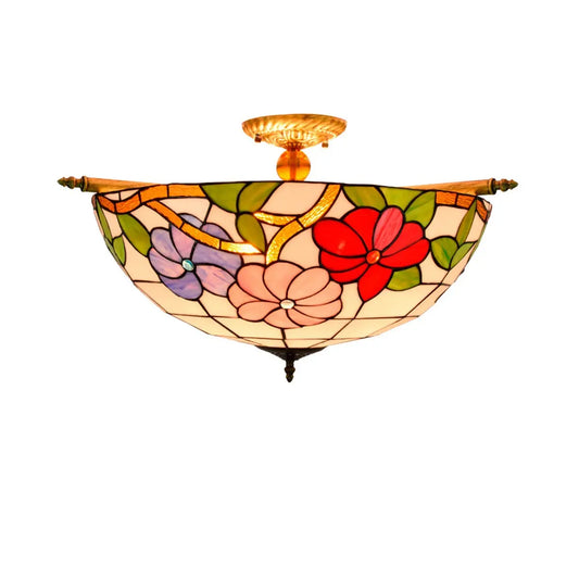 Dia55cm Stained Glass Morning Glory Lampshade Large Tiffany Ceiling Lamp - CTL