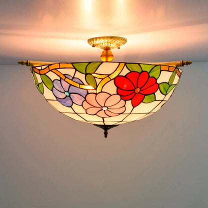 Dia55cm Stained Glass Morning Glory Lampshade Large Tiffany Ceiling Lamp - CTL