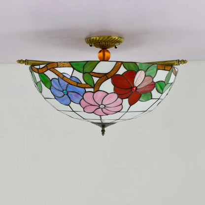 Dia55cm Stained Glass Morning Glory Lampshade Large Tiffany Ceiling Lamp - CTL