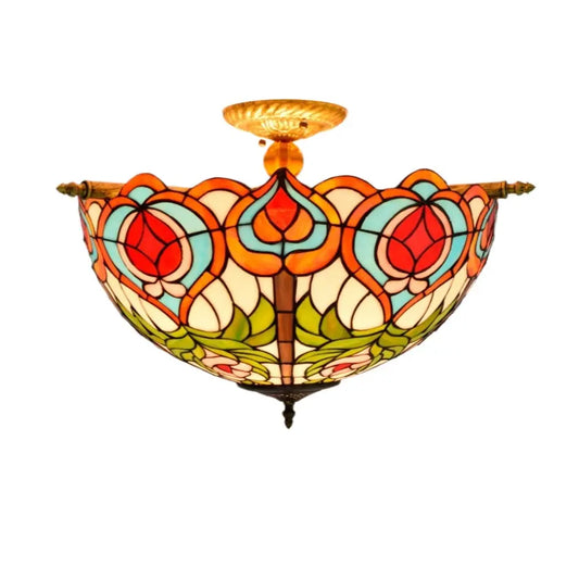 Dia55cm Stained Glass Peach Lampshade Large Tiffany Ceiling Lamp - CTL
