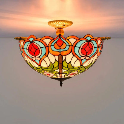 Dia55cm Stained Glass Peach Lampshade Large Tiffany Ceiling Lamp - CTL