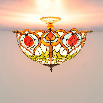 Dia55cm Stained Glass Peach Lampshade Large Tiffany Ceiling Lamp - CTL