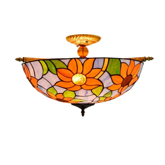 Dia55cm Stained Glass Colorful Sunflower Floral Lampshade Large Tiffany Style Ceiling Light - CTL