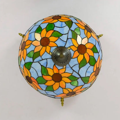 Dia55cm Stained Glass Colorful Sunflower Floral Lampshade Large Tiffany Style Ceiling Light - CTL