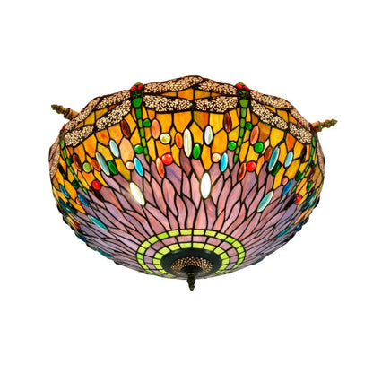 Dia55cm Stained Glass Dragonfly Lampshade Tiffany Style Flush Mount Ceiling Light - CTL