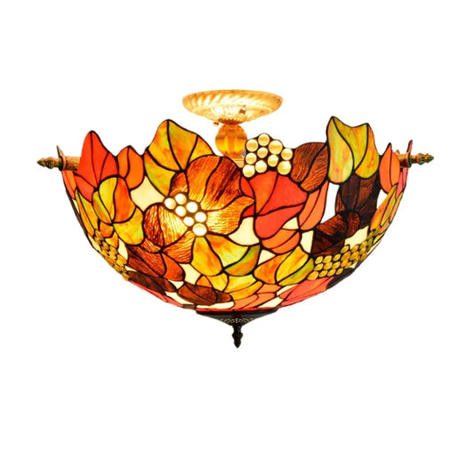 Dia55cm Stained Glass Grape Floral Lampshade Large Tiffany Style Ceiling Lamp - CTL
