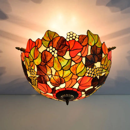 Dia55cm Stained Glass Grape Floral Lampshade Large Tiffany Style Ceiling Lamp - CTL
