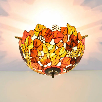 Dia55cm Stained Glass Grape Floral Lampshade Large Tiffany Style Ceiling Lamp - CTL