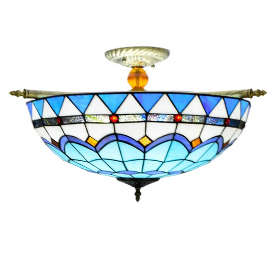 Dia55cm Stained Glass Blue Lampshade Large Tiffany Ceiling Light - CTL