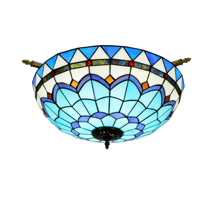 Dia55cm Stained Glass Blue Lampshade Large Tiffany Ceiling Light - CTL
