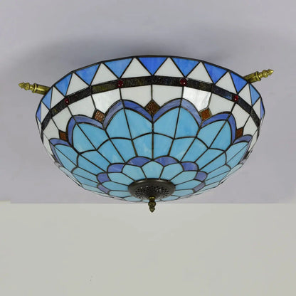 Dia55cm Stained Glass Blue Lampshade Large Tiffany Ceiling Light - CTL