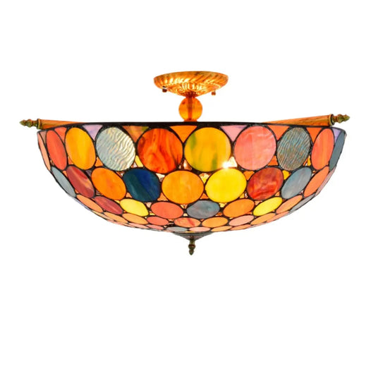 Dia65cm Stained Glass Bohemia Spots Lampshade Large Tiffany Ceiling Lamp - CTL