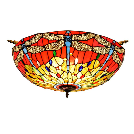 Dia65cm Stained Glass Dragonfly Lampshade Large Tiffany Ceiling Lamp - CTL