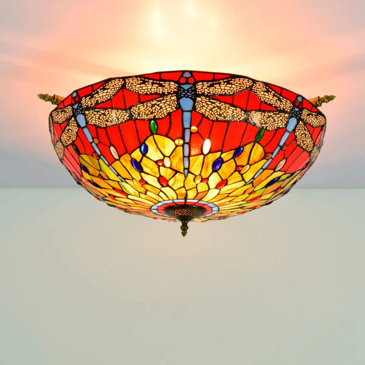 Dia65cm Stained Glass Dragonfly Lampshade Large Tiffany Ceiling Lamp - CTL