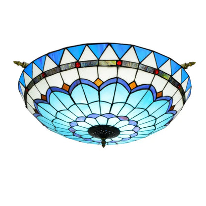 Dia65cm Stained Glass Blue Lampshade Large Tiffany Ceiling Lamp - CTL