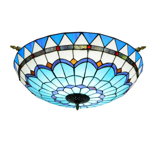 Dia65cm Stained Glass Blue Lampshade Large Tiffany Ceiling Lamp - CTL