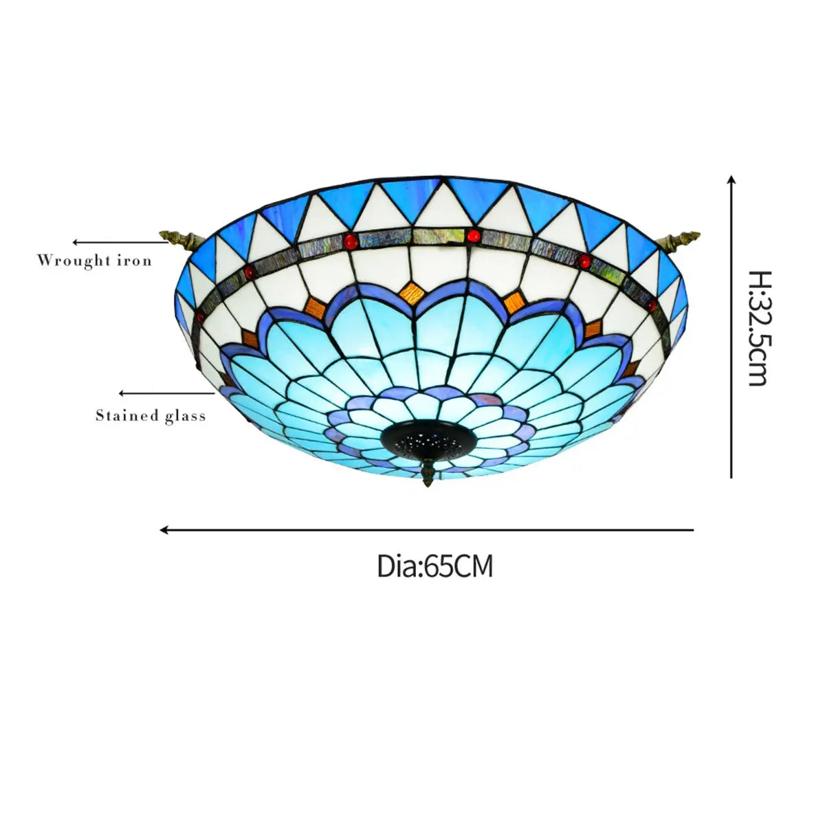 Dia65cm Stained Glass Blue Lampshade Large Tiffany Ceiling Lamp - CTL