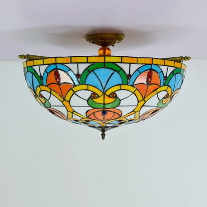 Dia65cm Stained Glass Peach Beads Lampshade Large Tiffany Ceiling Lamp - CTL