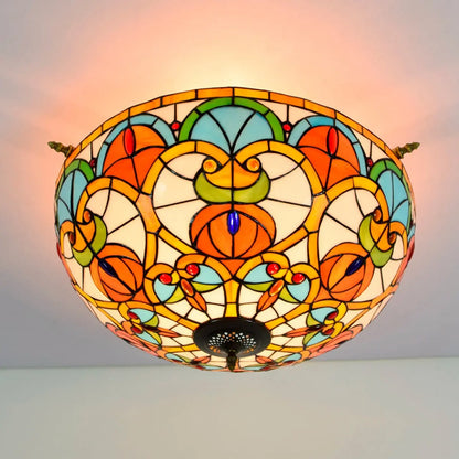 Dia65cm Stained Glass Peach Beads Lampshade Large Tiffany Ceiling Lamp - CTL