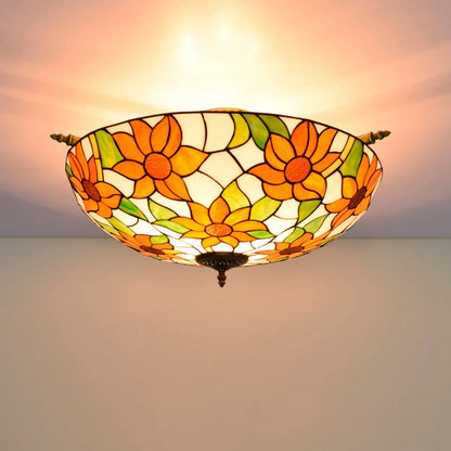 Dia65cm Stained Glass Sunflower Lampshade Large Tiffany Ceiling Lamp - CTL