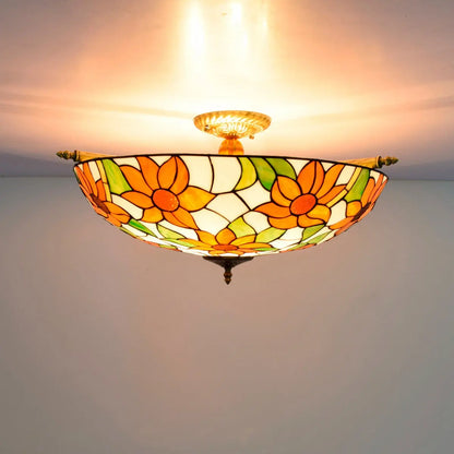 Dia65cm Stained Glass Sunflower Lampshade Large Tiffany Ceiling Lamp - CTL