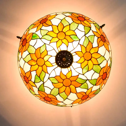 Dia65cm Stained Glass Sunflower Lampshade Large Tiffany Ceiling Lamp - CTL
