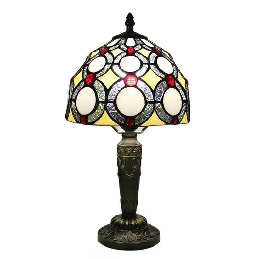 8inch Tiffany Style Bedside Lamps with Stained Glass Floral Lampshade - CTL