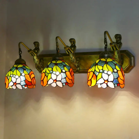 Handmade Stained Glass Bicolor Rose Flower Three Light Sconce Tiffany Wall Lamp - CTL